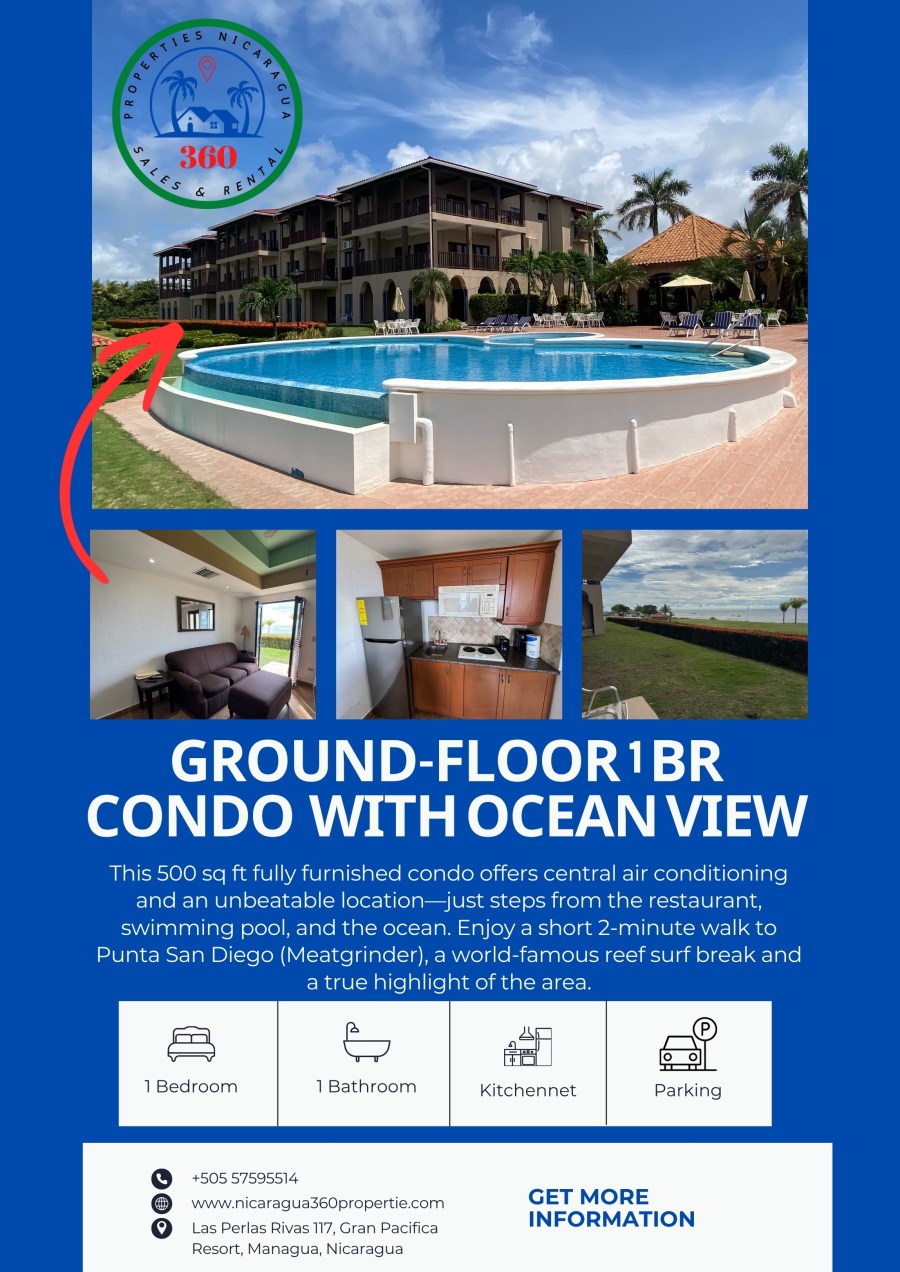 Condominio 117 de Las Perlas en planta baja, frente al mar